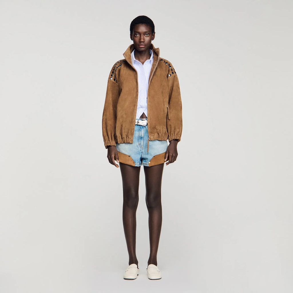 Blouson en suède à studs - CALVERO