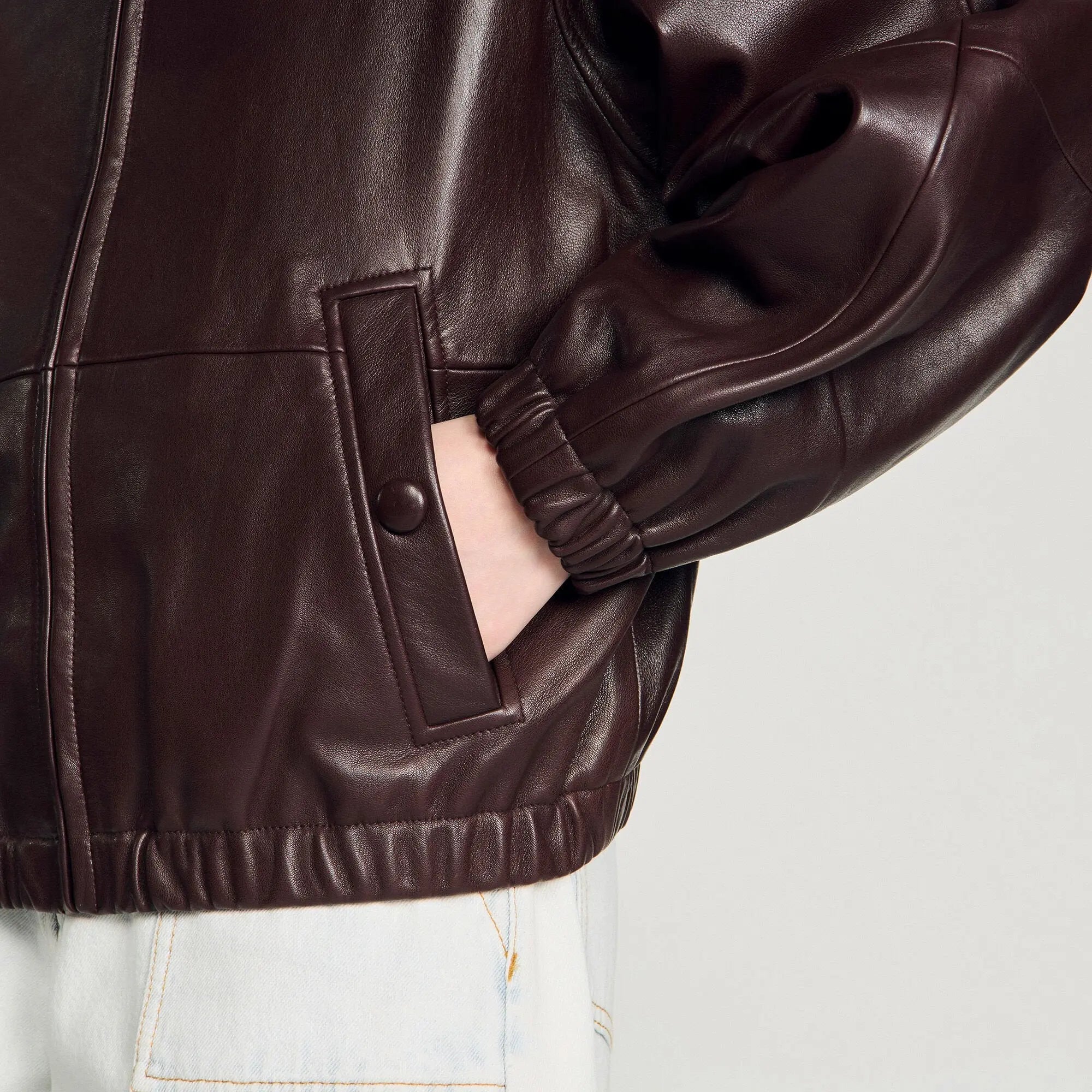 Blouson oversize en cuir zippé - CALVERO