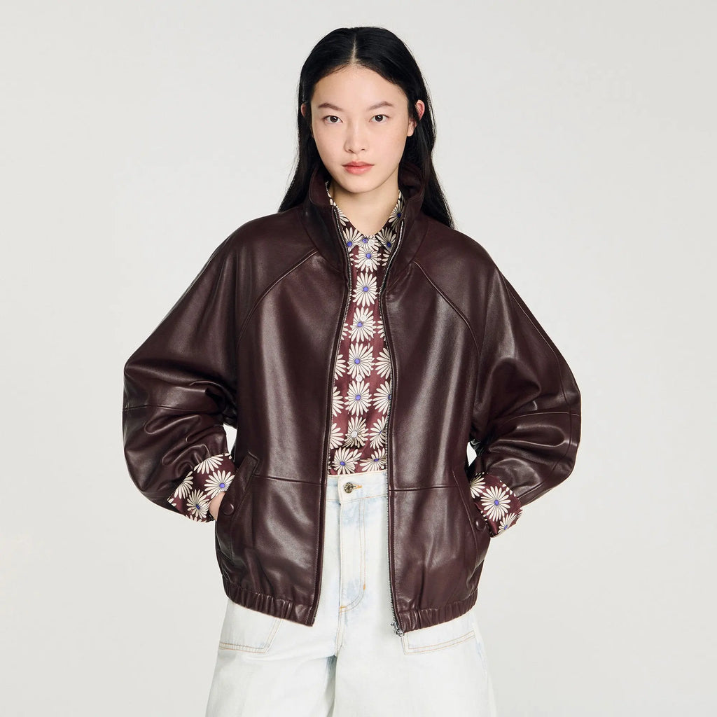 Blouson oversize en cuir zippé - CALVERO