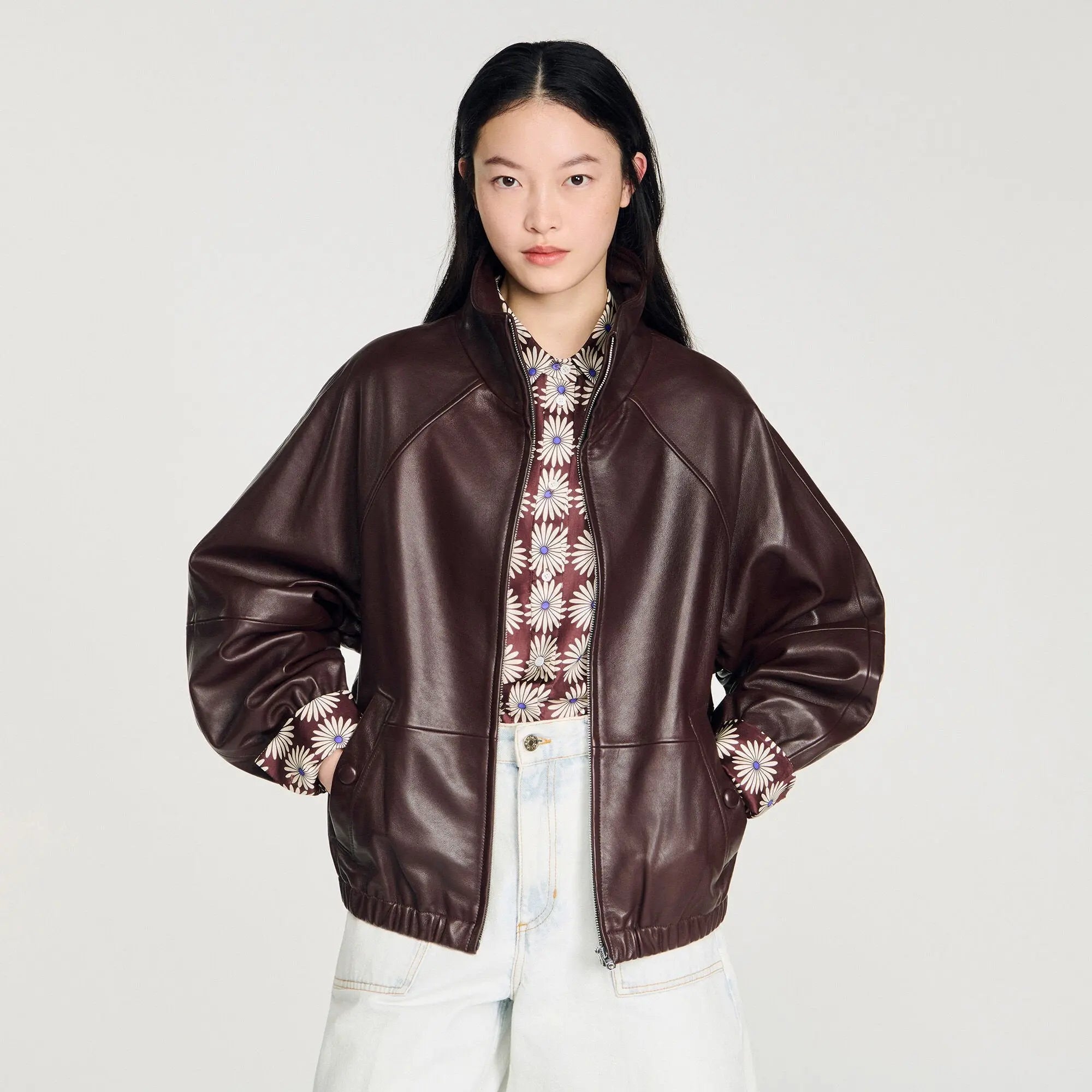 Blouson oversize en cuir zippé - CALVERO