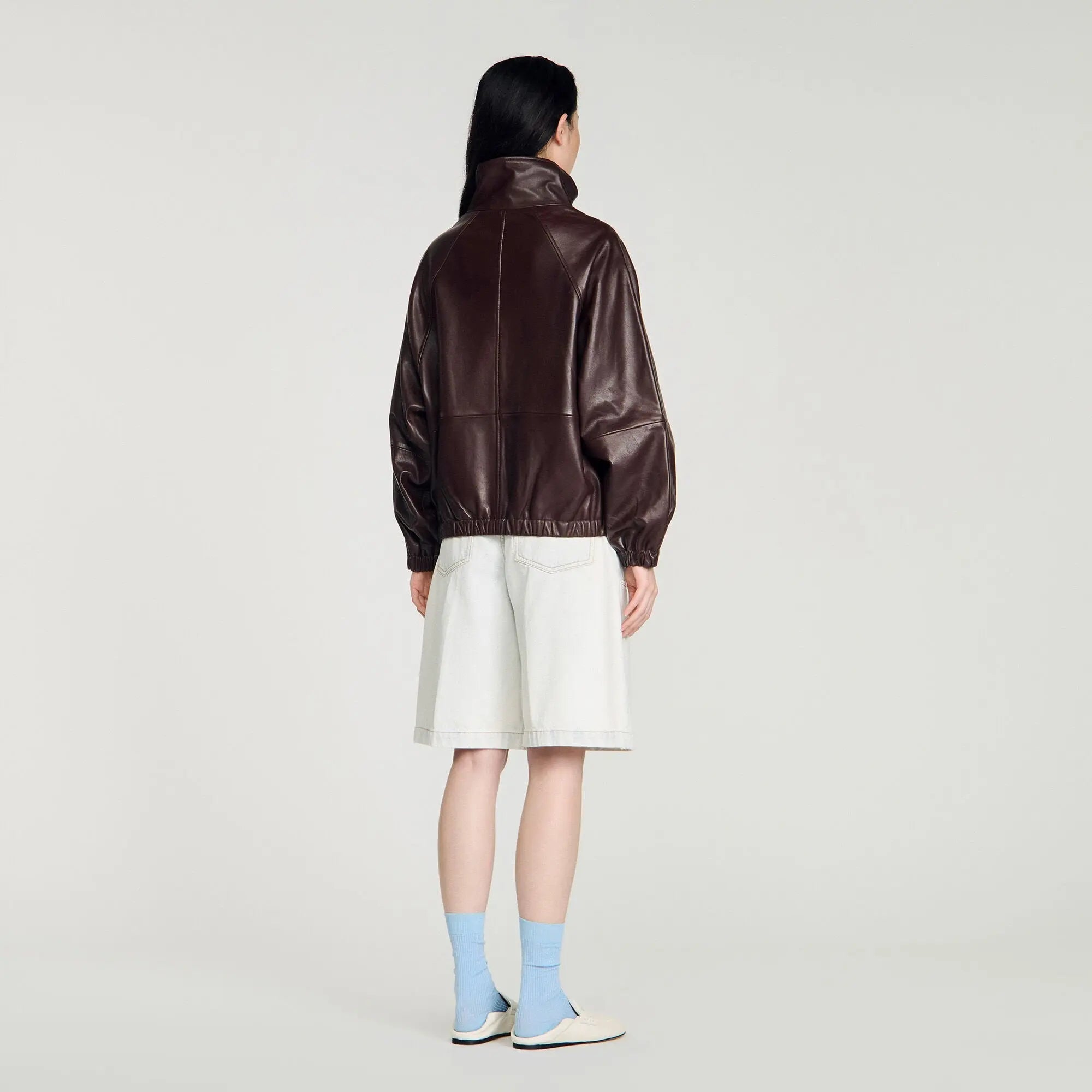 Blouson oversize en cuir zippé - CALVERO