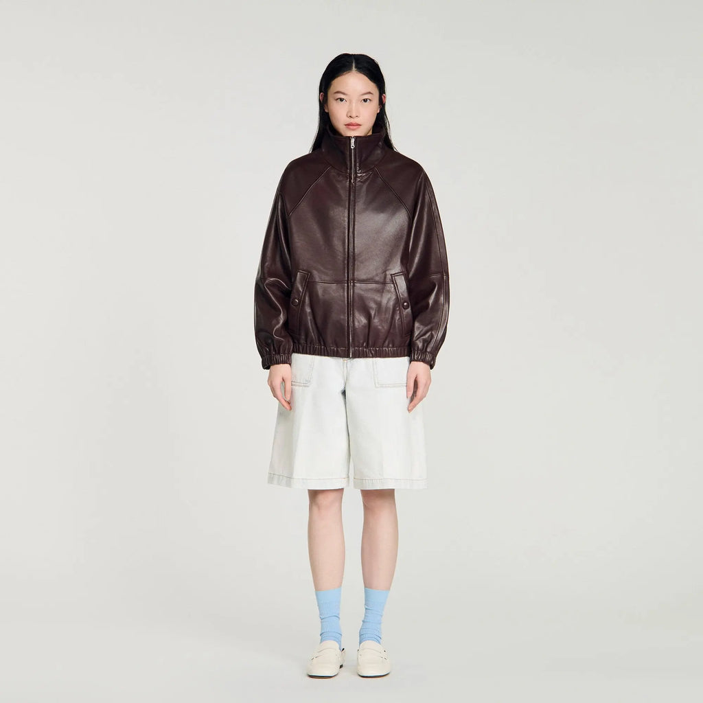 Blouson oversize en cuir zippé - CALVERO