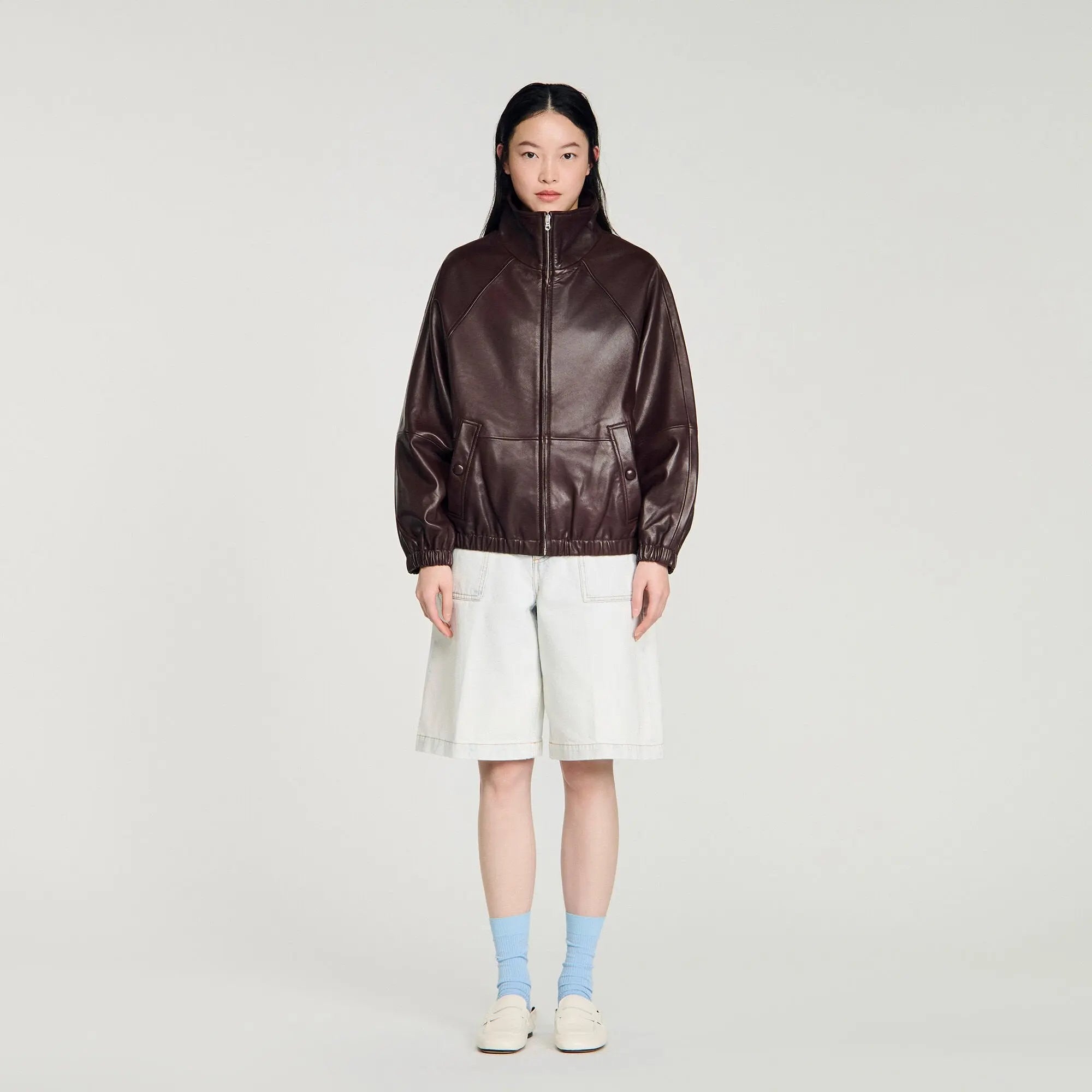 Blouson oversize en cuir zippé - CALVERO