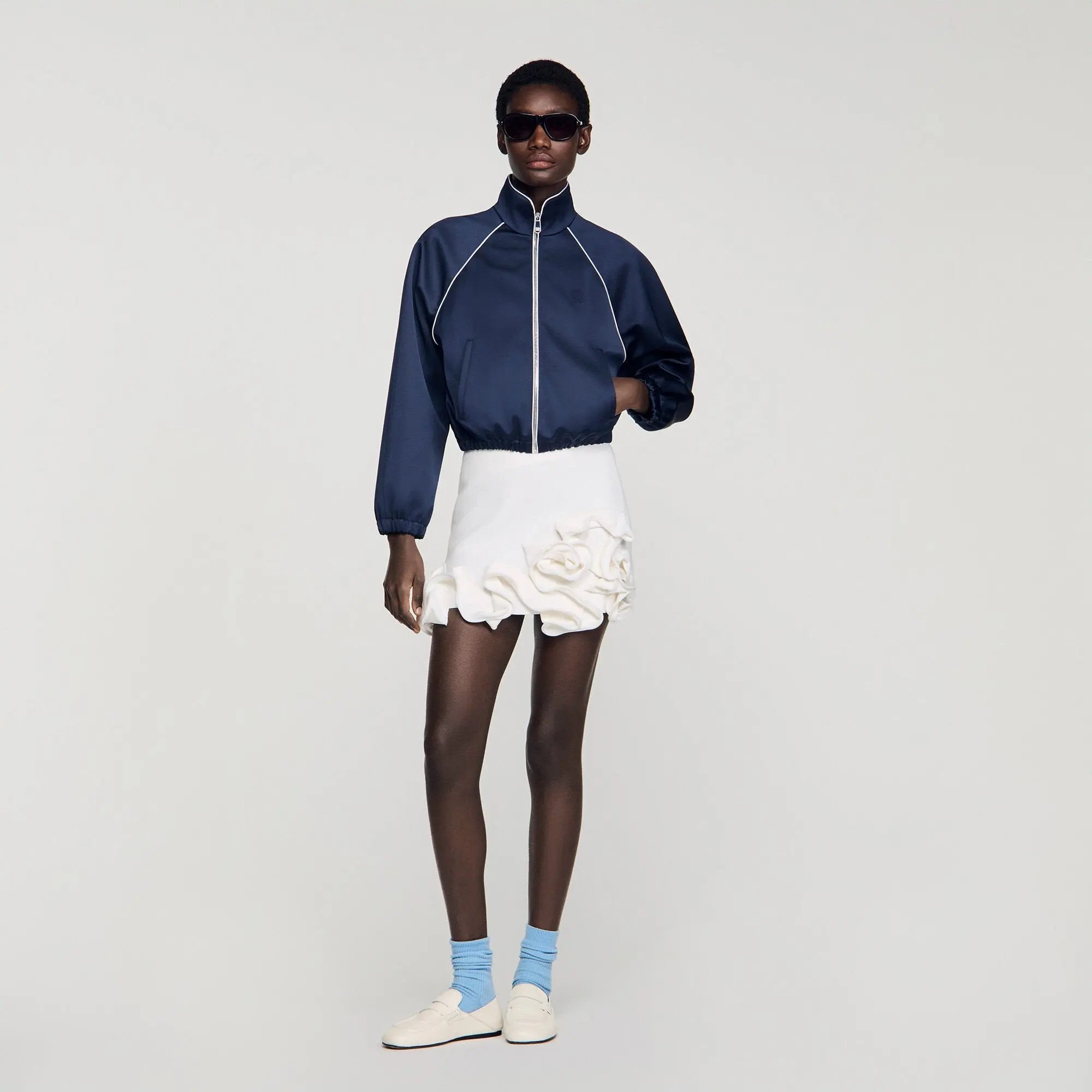 Blouson court satiné logo brodé - CALVERO