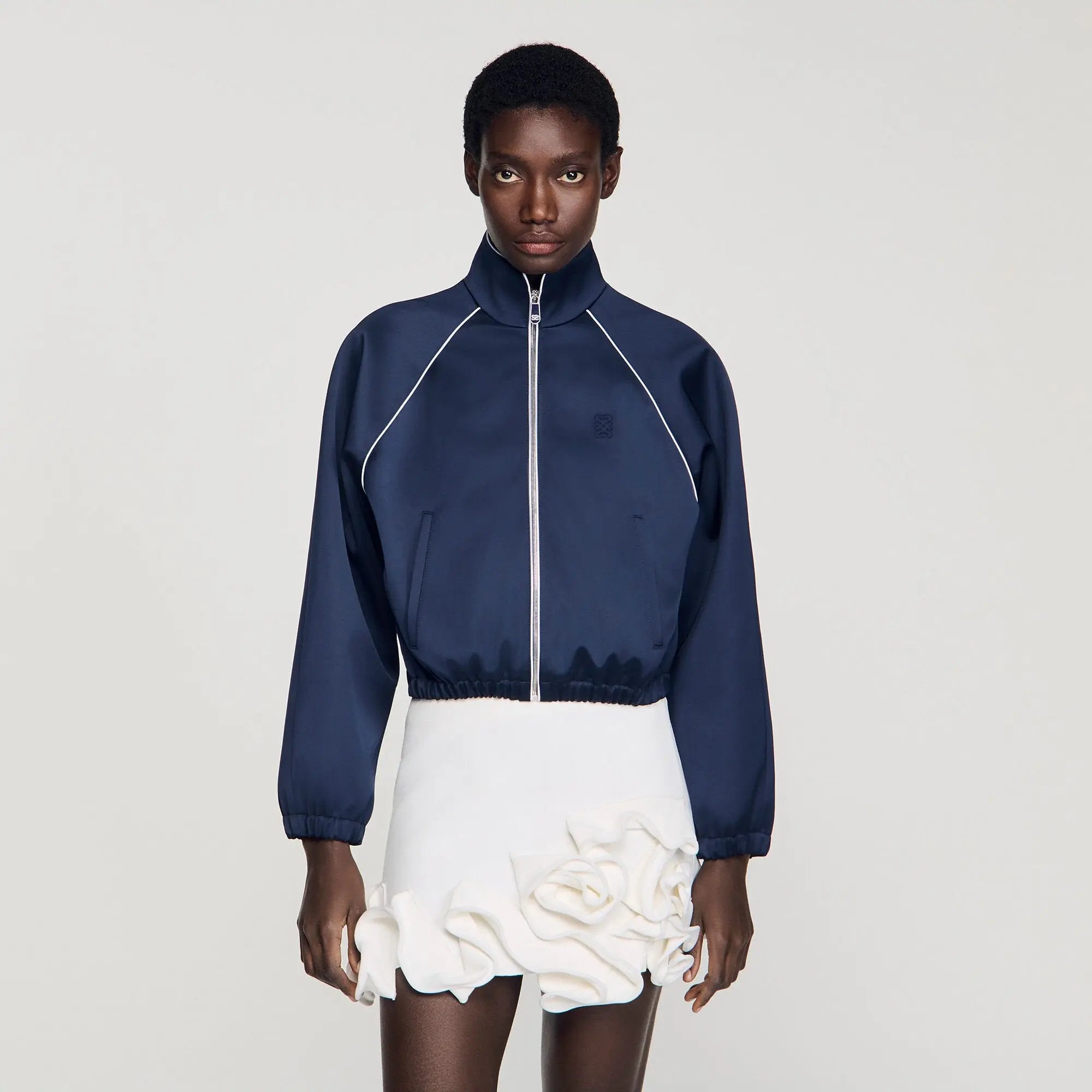 Blouson court satiné logo brodé - CALVERO