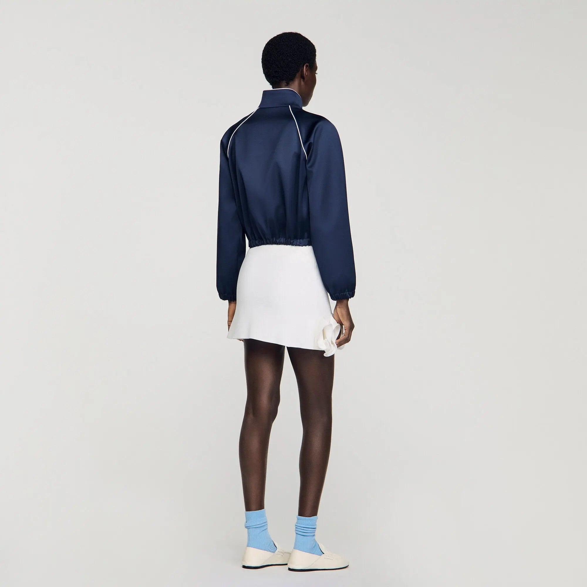 Blouson court satiné logo brodé - CALVERO
