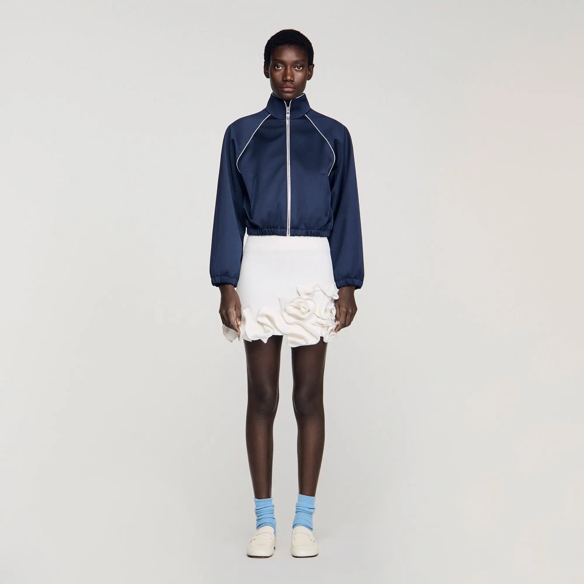 Blouson court satiné logo brodé - CALVERO