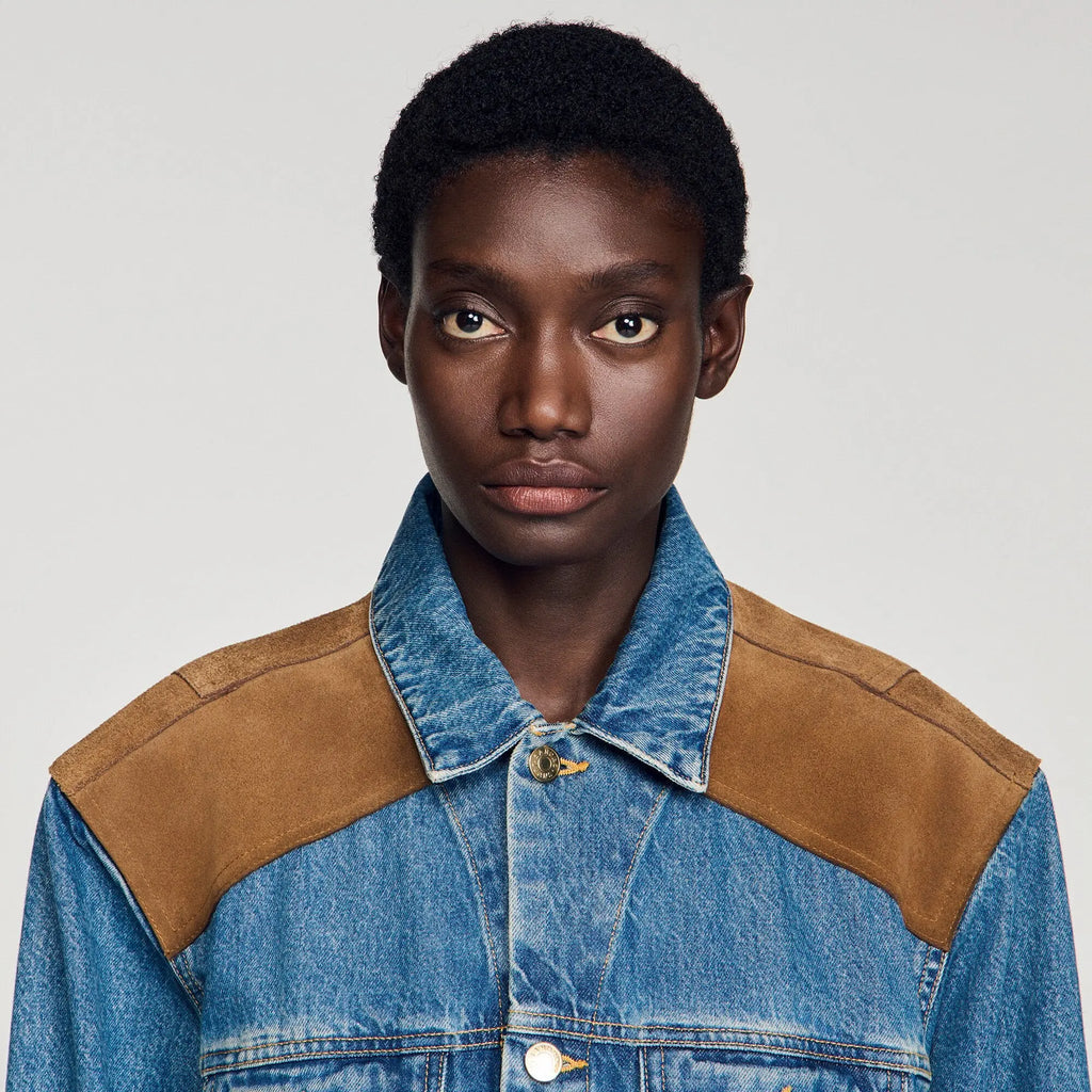 Blouson en denim et cuir suède - CALVERO