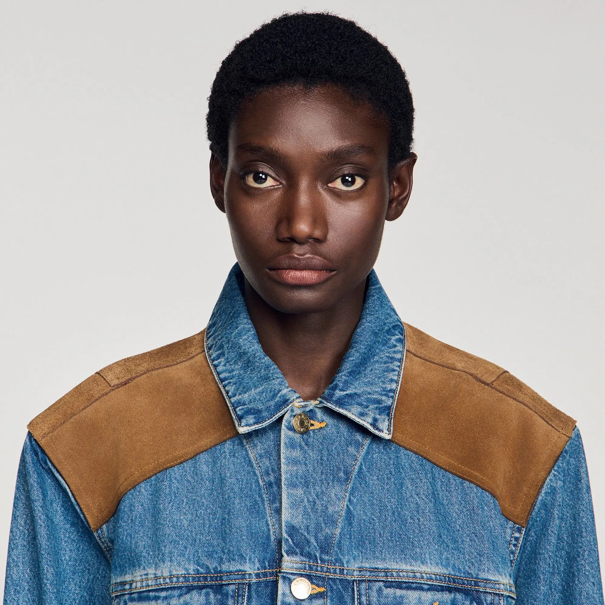 Blouson en denim et cuir suède - CALVERO