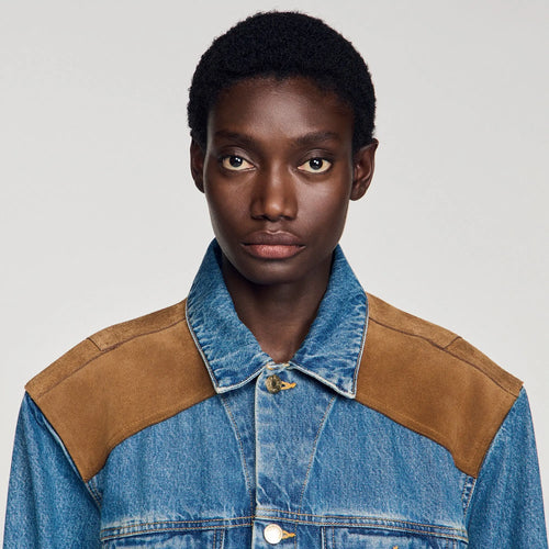 Blouson en denim et cuir suède - CALVERO