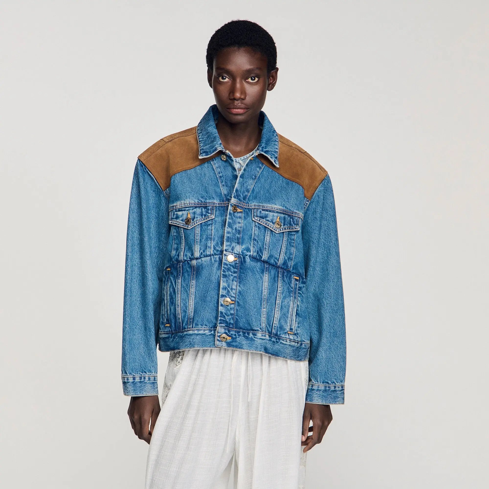 Blouson en denim et cuir suède - CALVERO