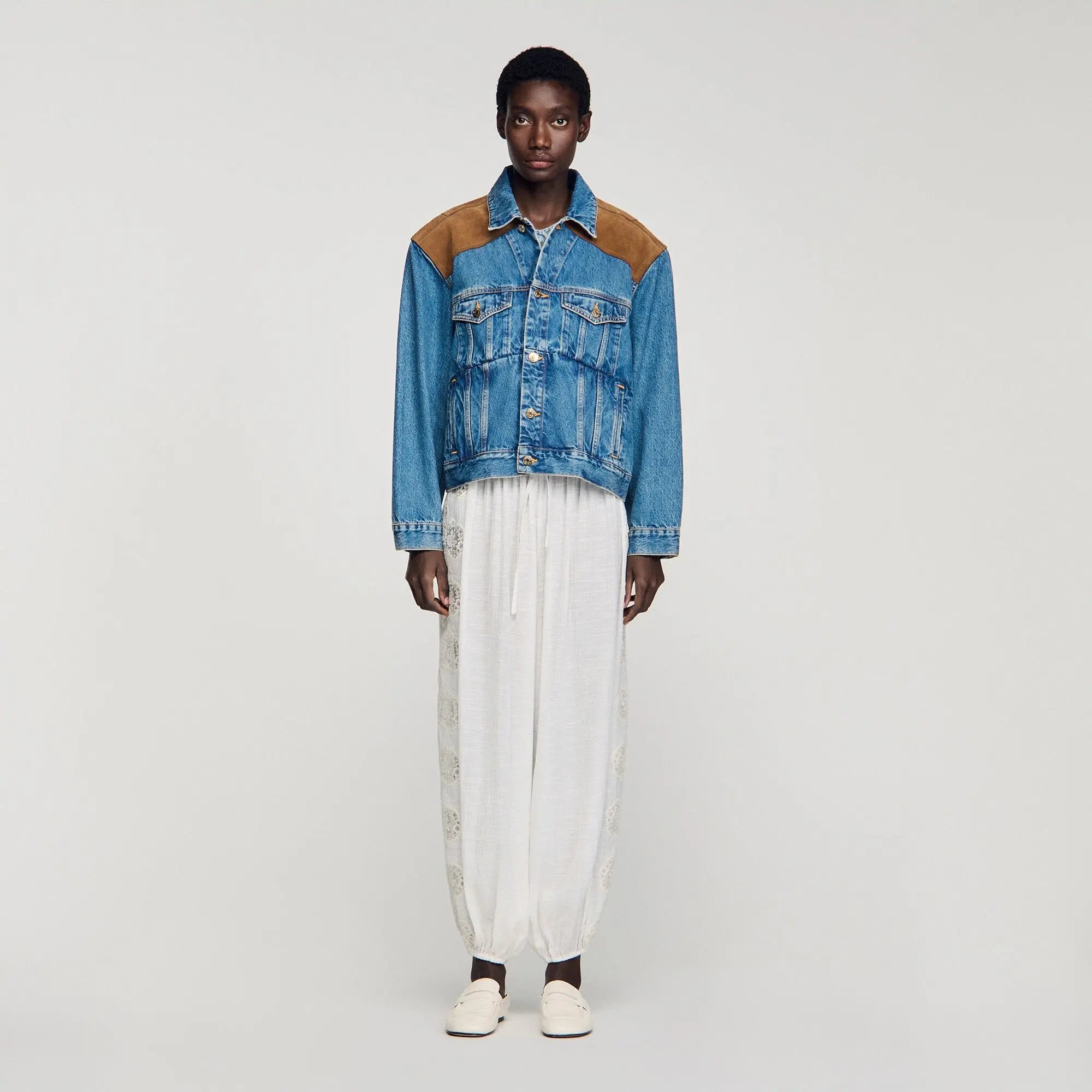 Blouson en denim et cuir suède - CALVERO