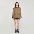 Manteau en tweed à col en cuir - CALVERO