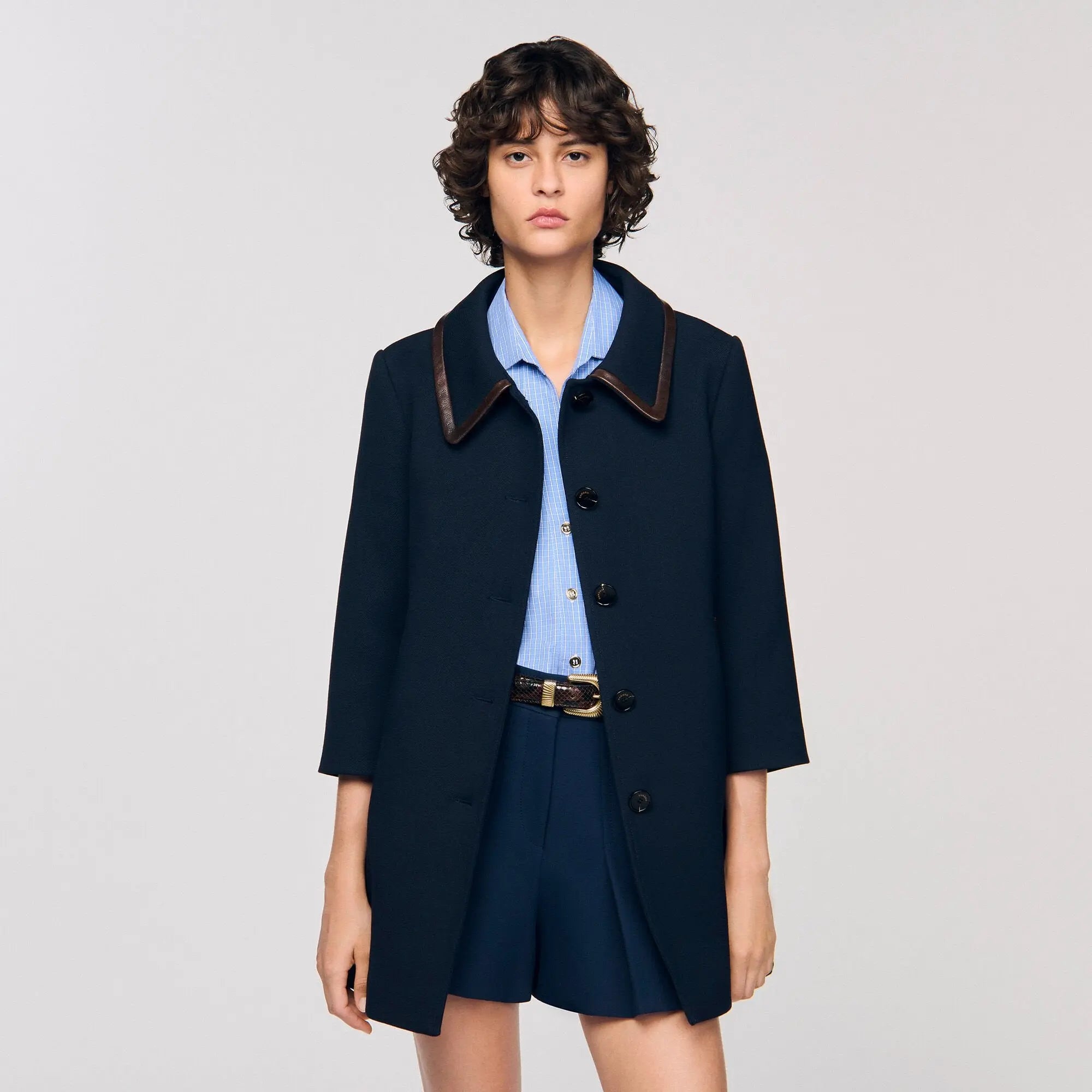 Manteau à garniture en cuir - CALVERO