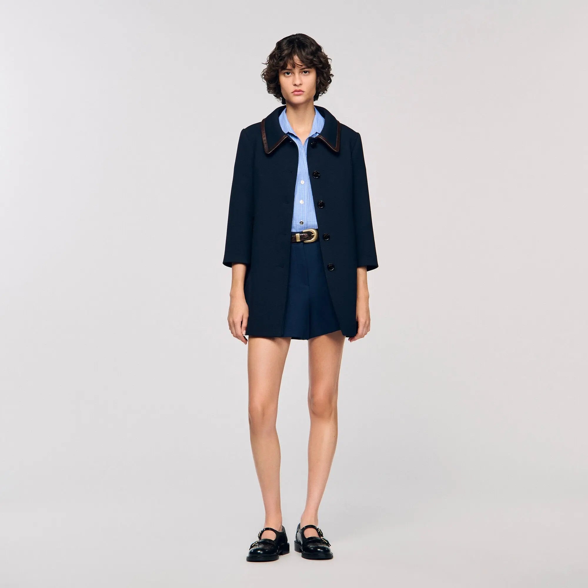 Manteau à garniture en cuir - CALVERO