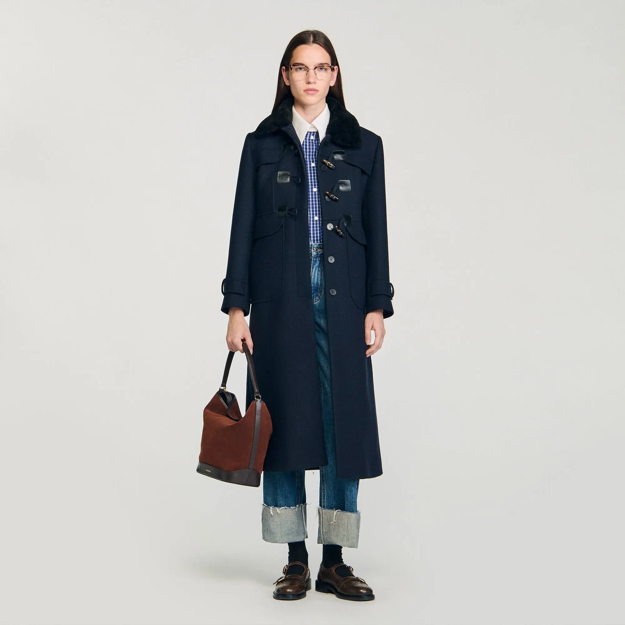Manteau long à col en velours - CALVERO