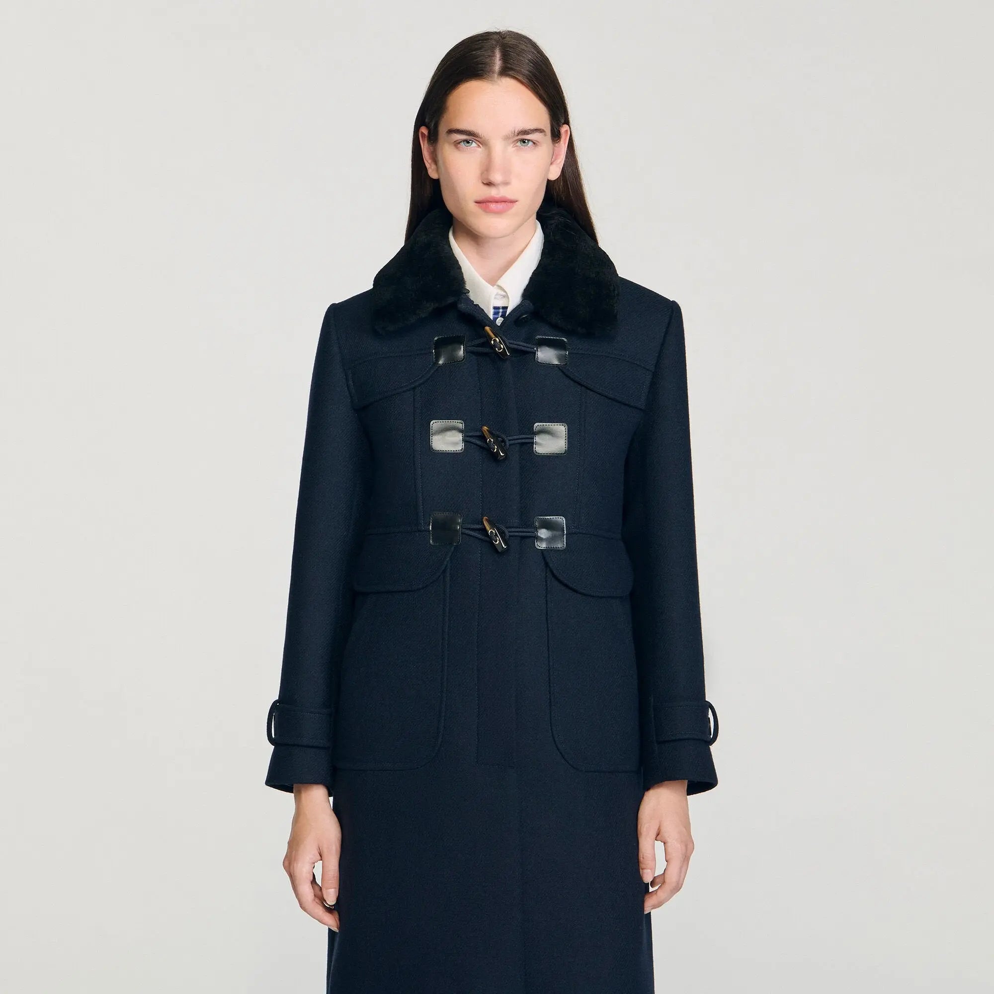 Manteau long à col en velours - CALVERO