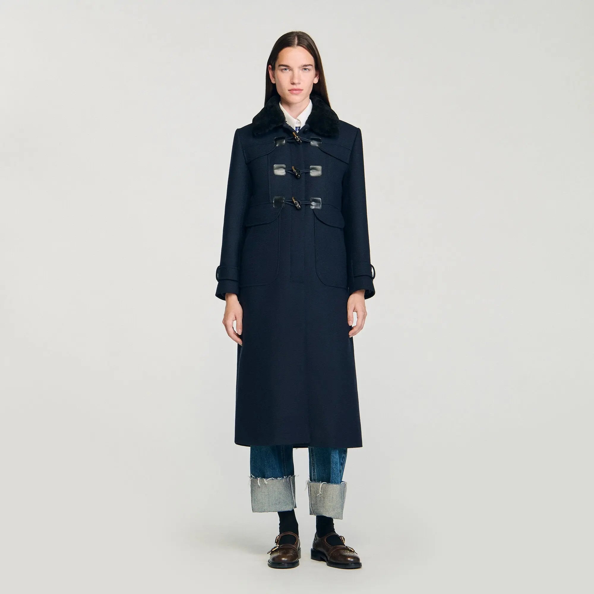 Manteau long à col en velours - CALVERO