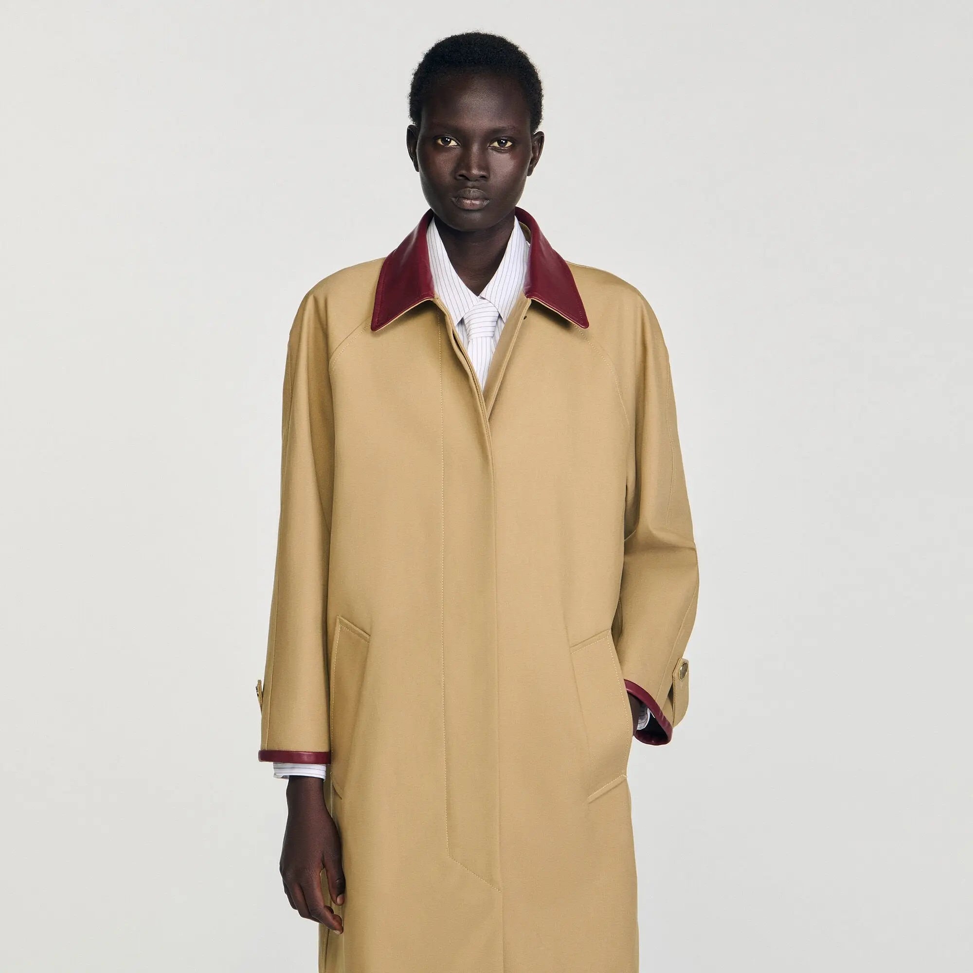 Trench-coat à col en cuir - CALVERO