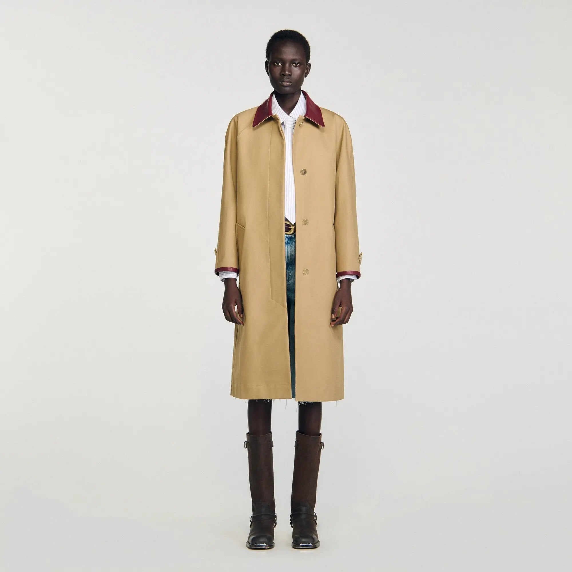 Trench-coat à col en cuir - CALVERO