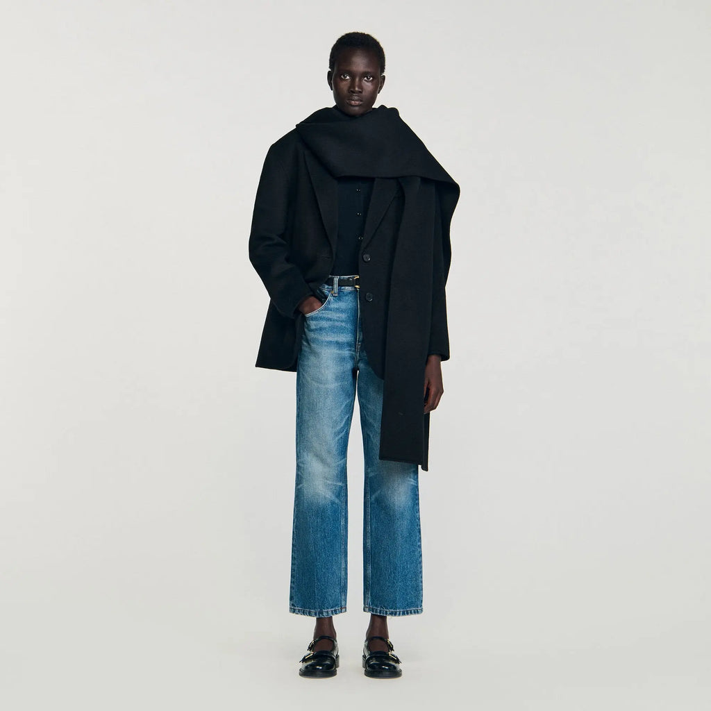 Manteau en laine à écharpe intégréem - CALVERO