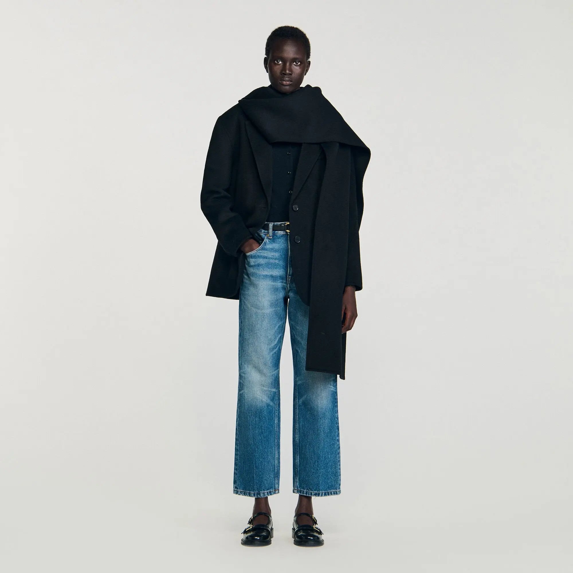 Manteau en laine à écharpe intégréem - CALVERO