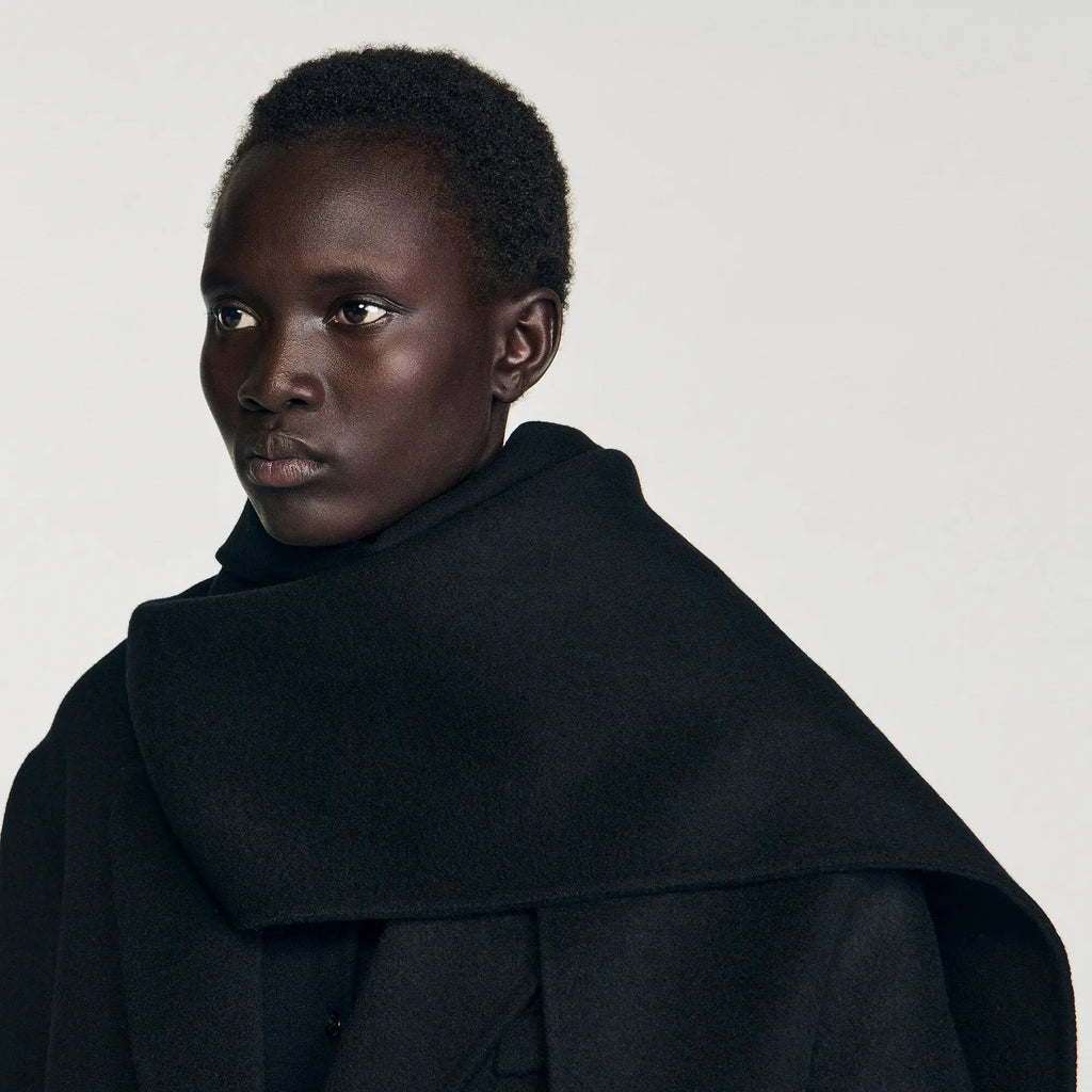 Manteau en laine à écharpe intégréem - CALVERO