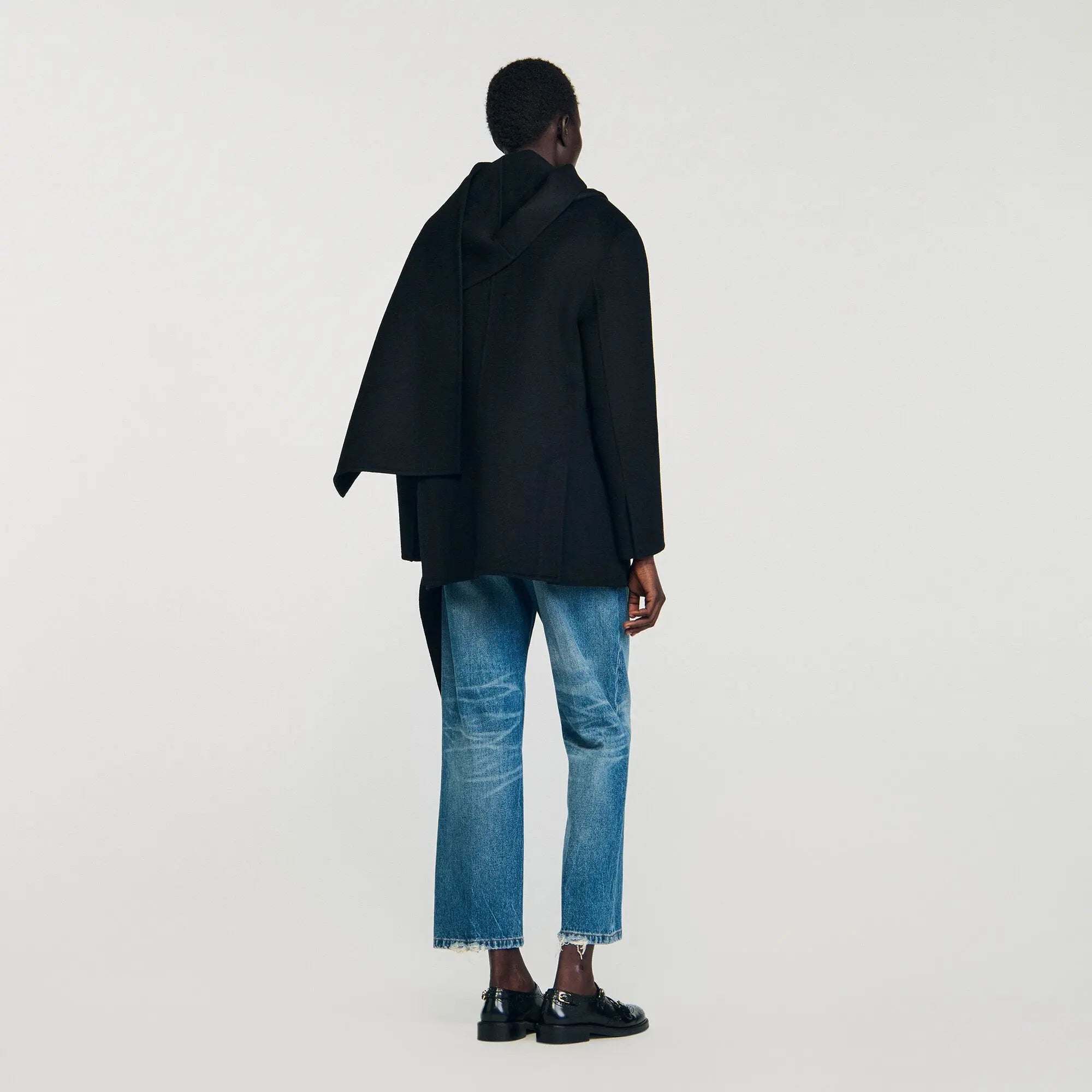Manteau en laine à écharpe intégréem - CALVERO