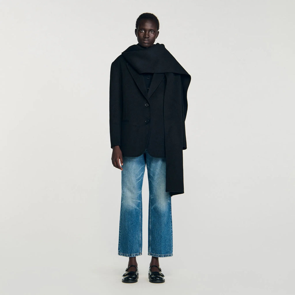 Manteau en laine à écharpe intégréem - CALVERO