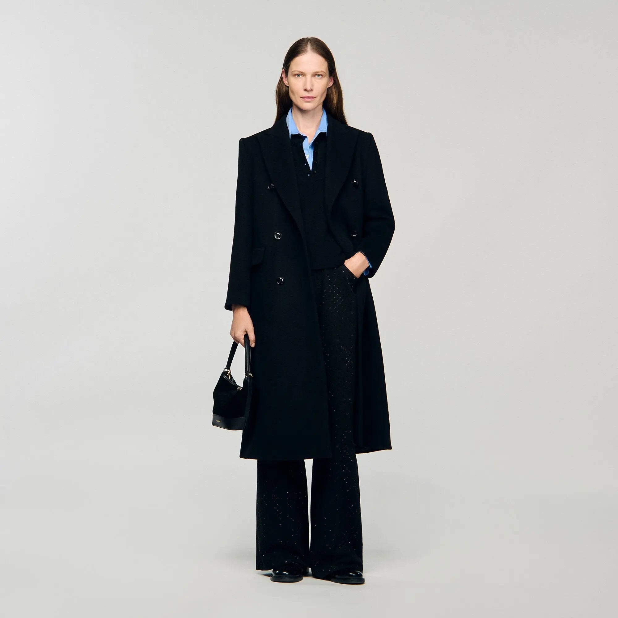 Manteau long à revers satiné - CALVERO