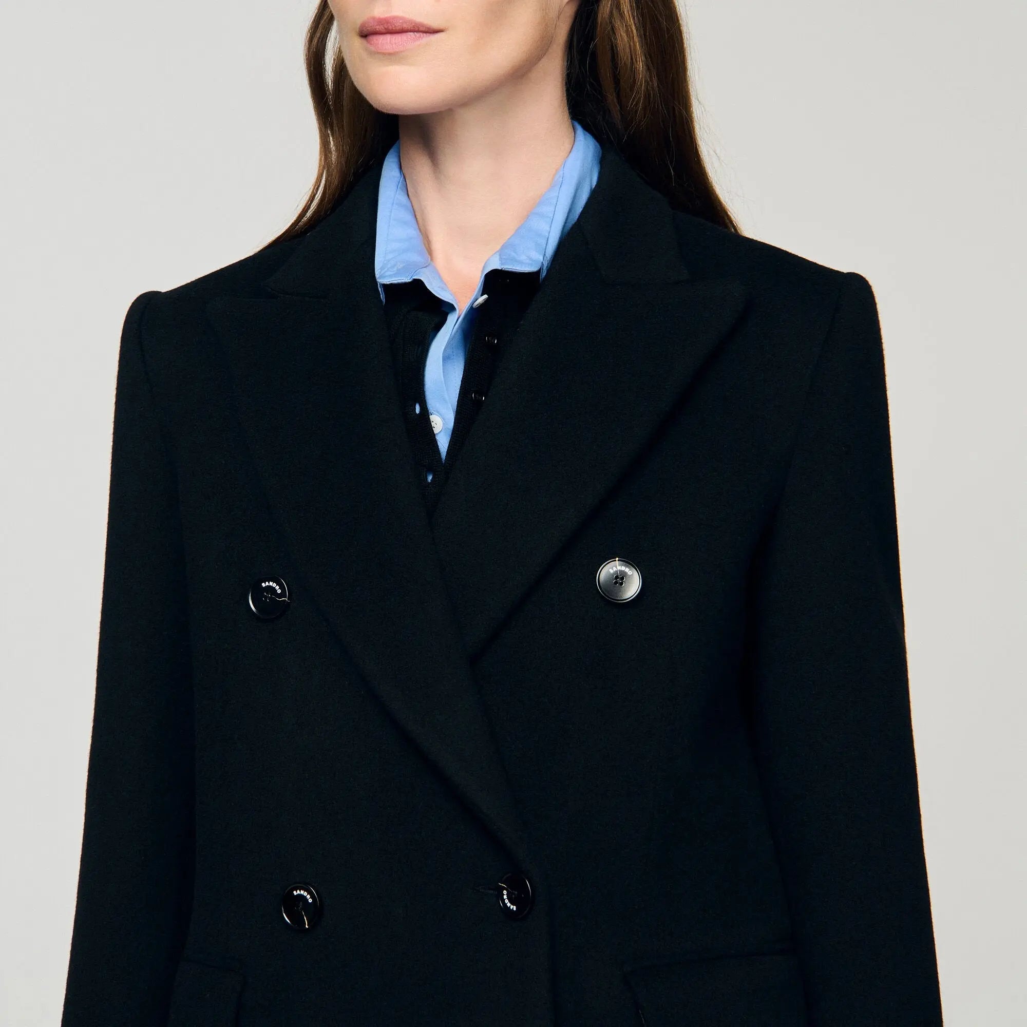 Manteau long à revers satiné - CALVERO