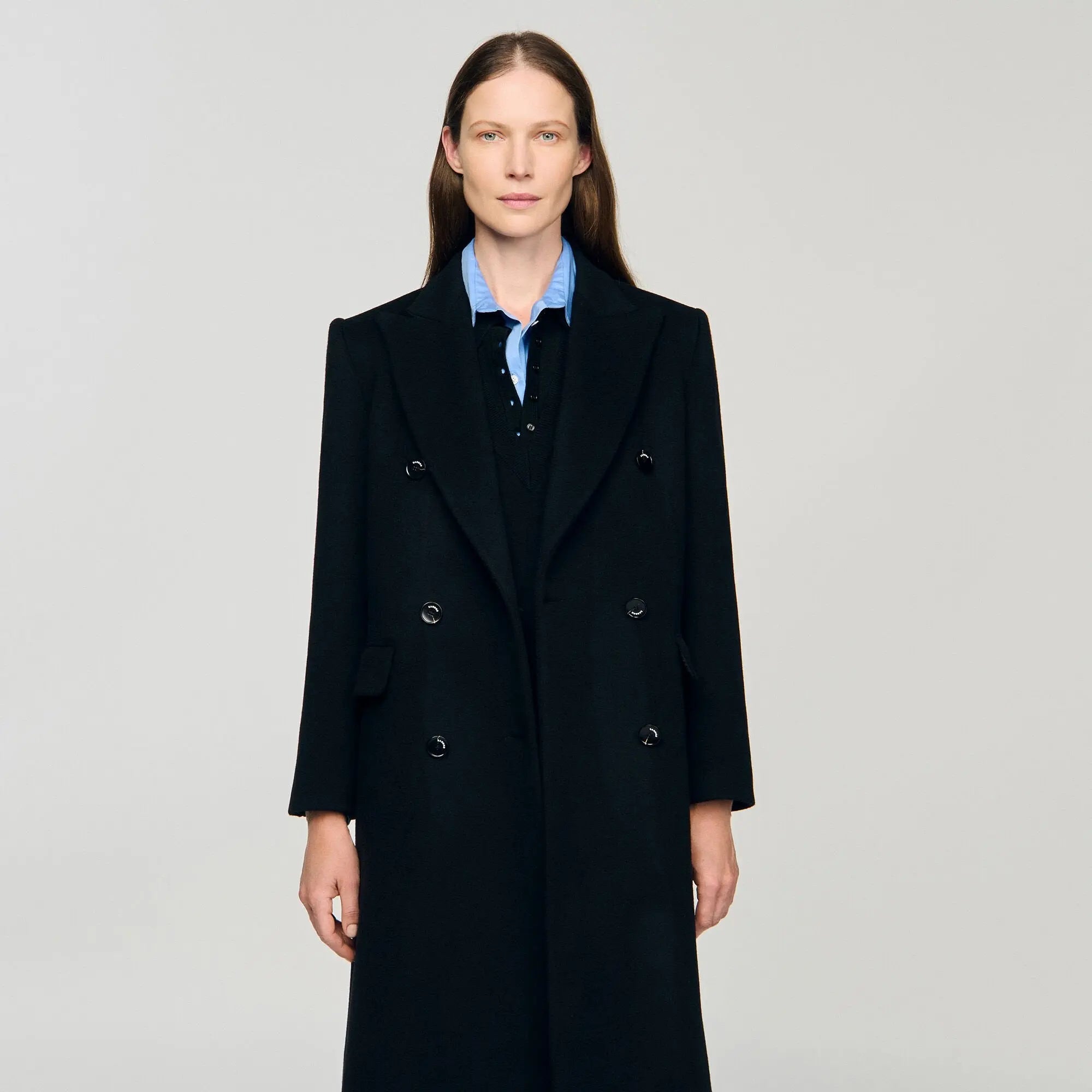 Manteau long à revers satiné - CALVERO