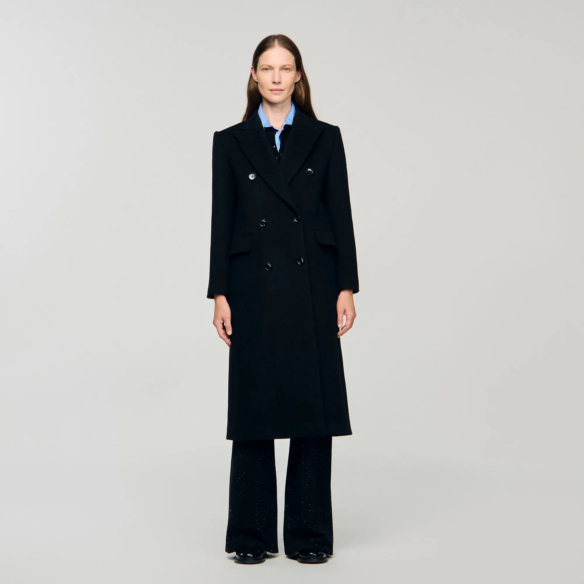 Manteau long à revers satiné - CALVERO