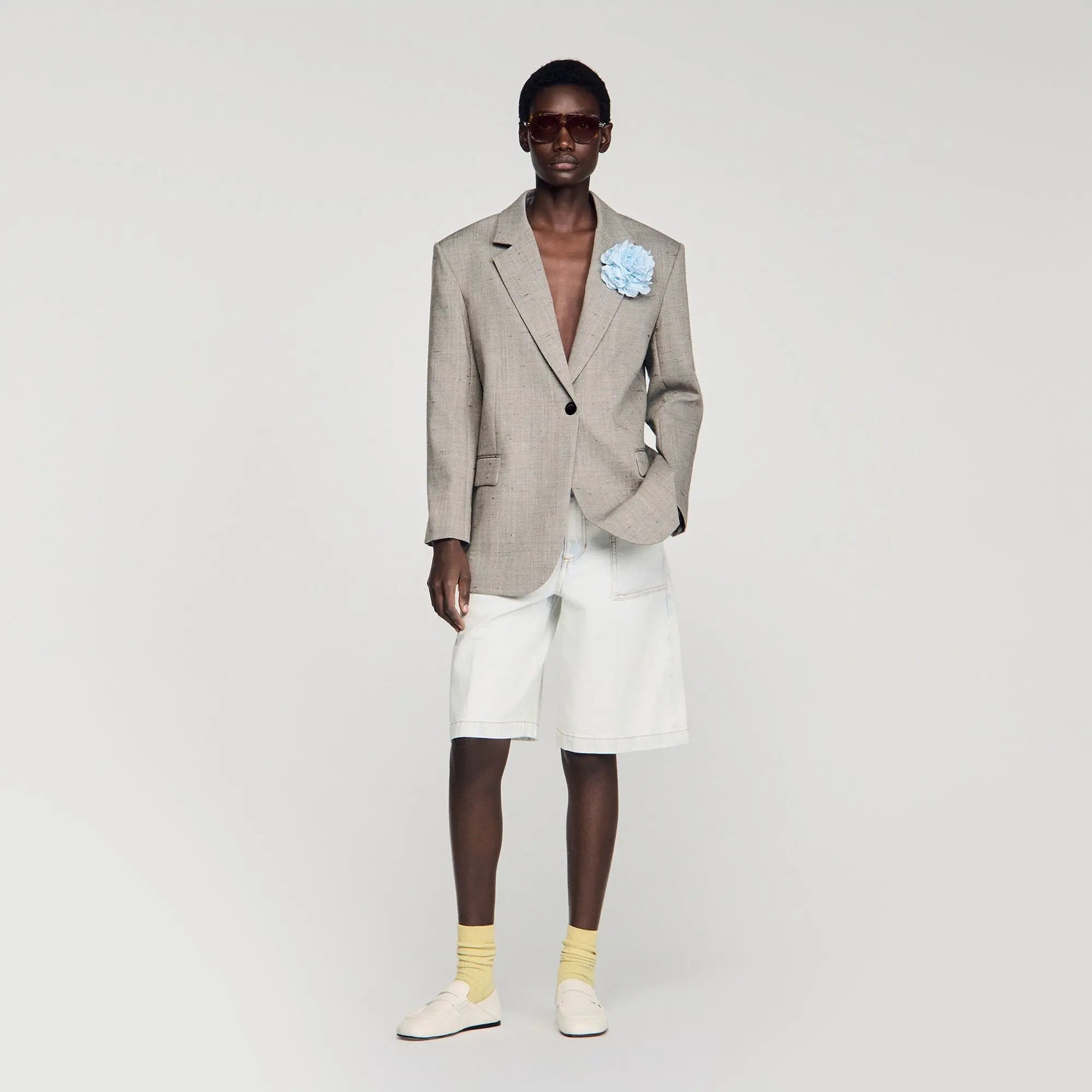 Veste en laine à carreaux et broche - CALVERO