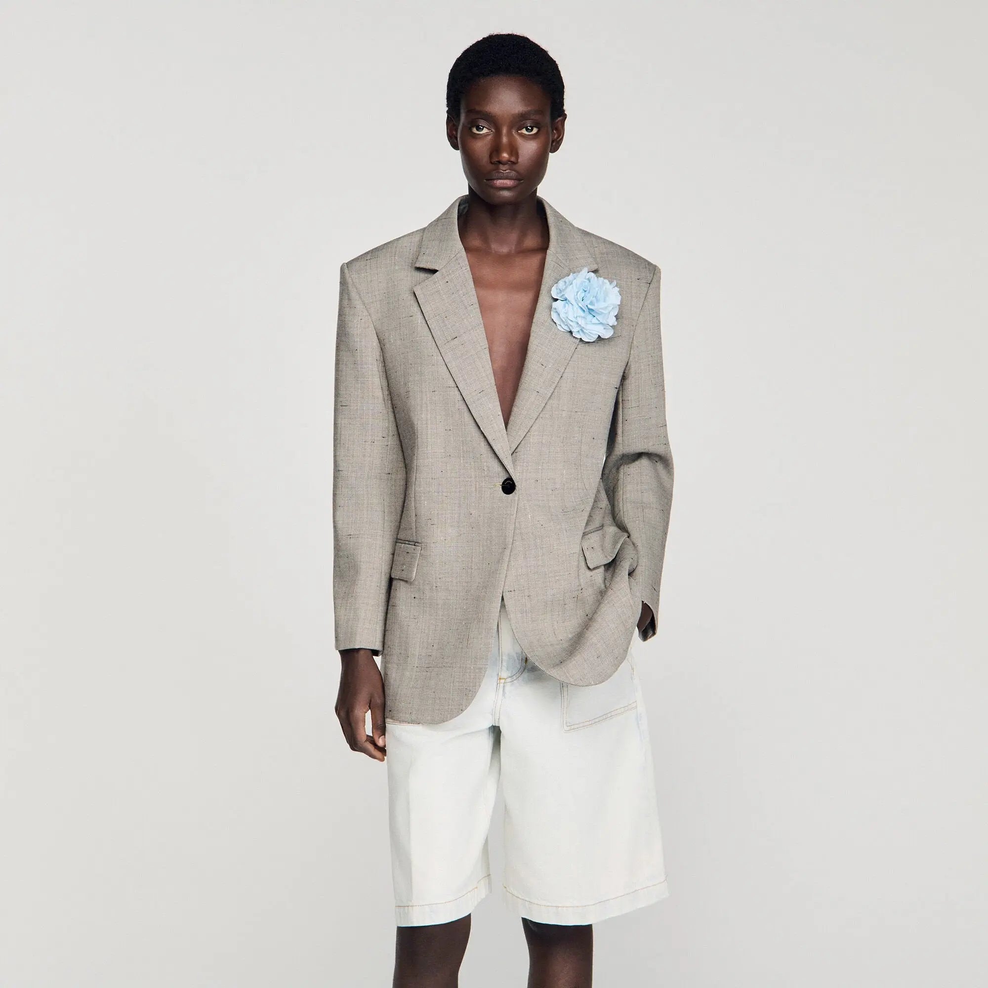Veste en laine à carreaux et broche - CALVERO