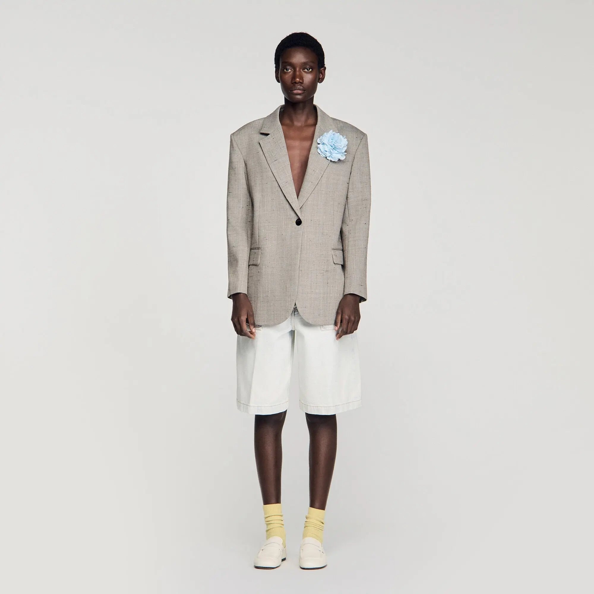 Veste en laine à carreaux et broche - CALVERO