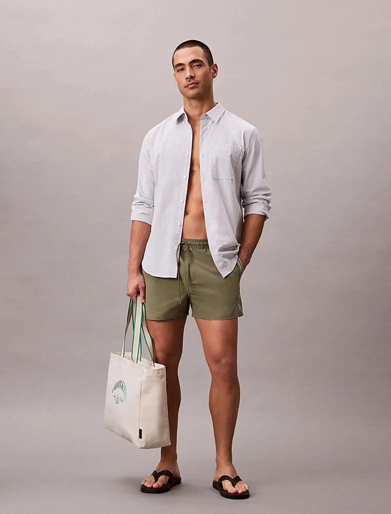 Short de bain court avec cordon de serrage - Logo Tape - CALVERO