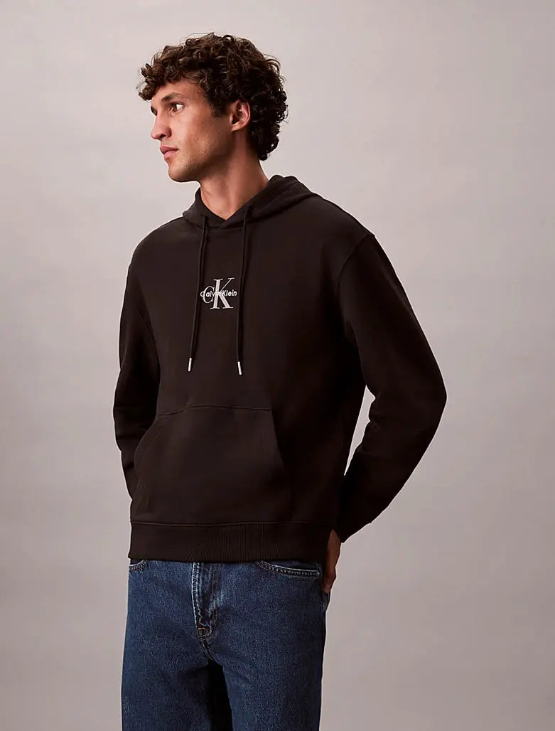 Sweat à capuche en tissu éponge de coton avec monogramme Calvin Klein