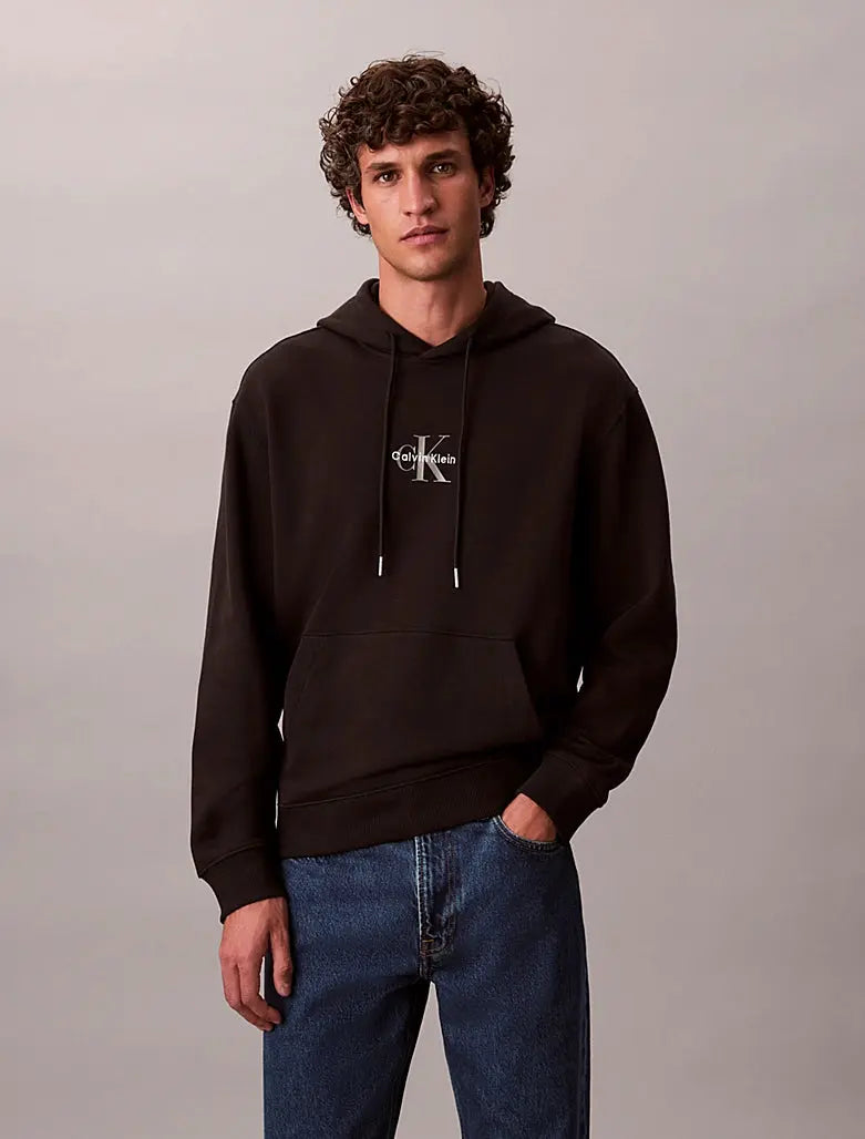 Sweat à capuche en tissu éponge de coton avec monogramme Calvin Klein