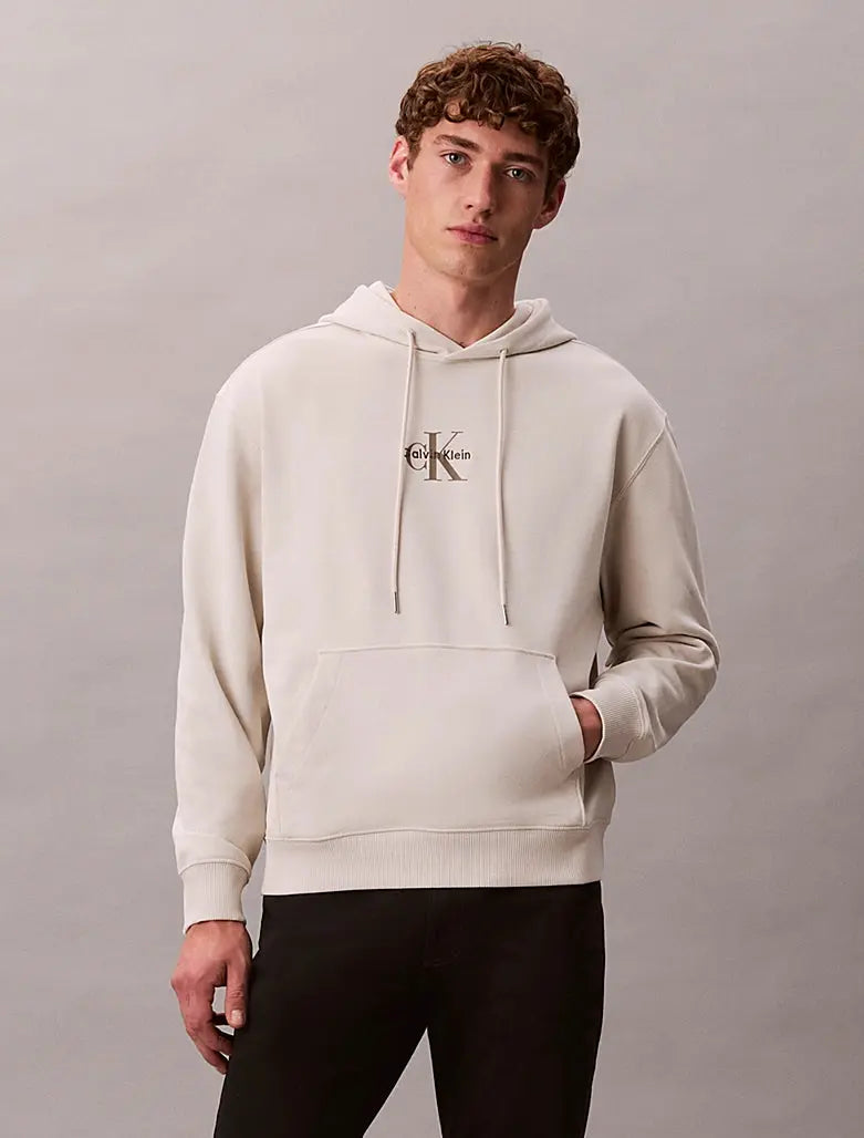 Sweat à capuche en tissu éponge de coton avec monogramme Calvin Klein