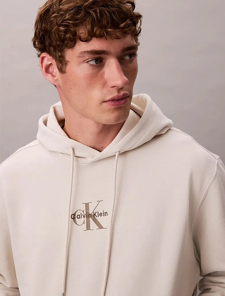 Sweat à capuche en tissu éponge de coton avec monogramme - CALVERO