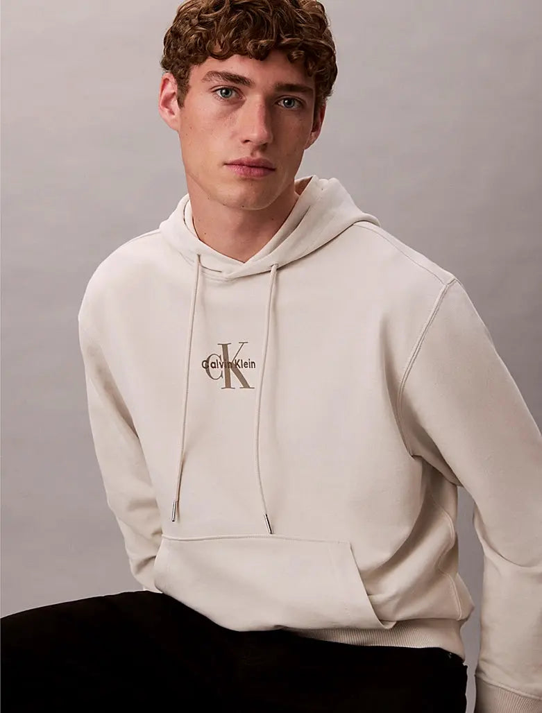 Sweat à capuche en tissu éponge de coton avec monogramme Calvin Klein