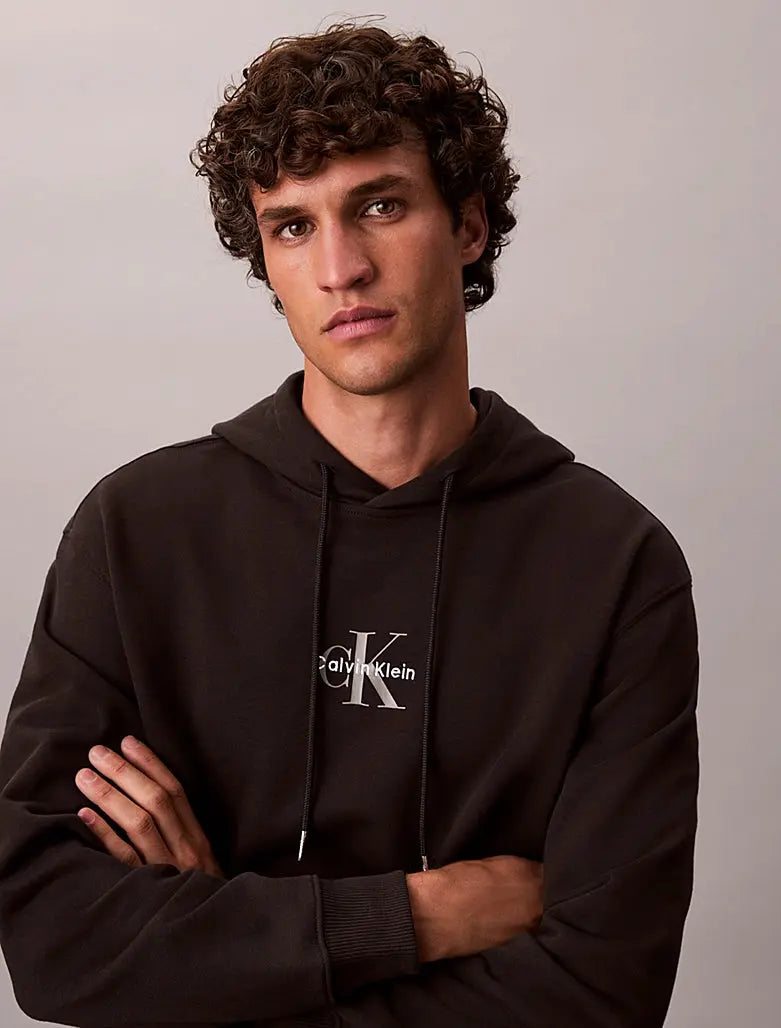 Sweat à capuche en tissu éponge de coton avec monogramme Calvin Klein