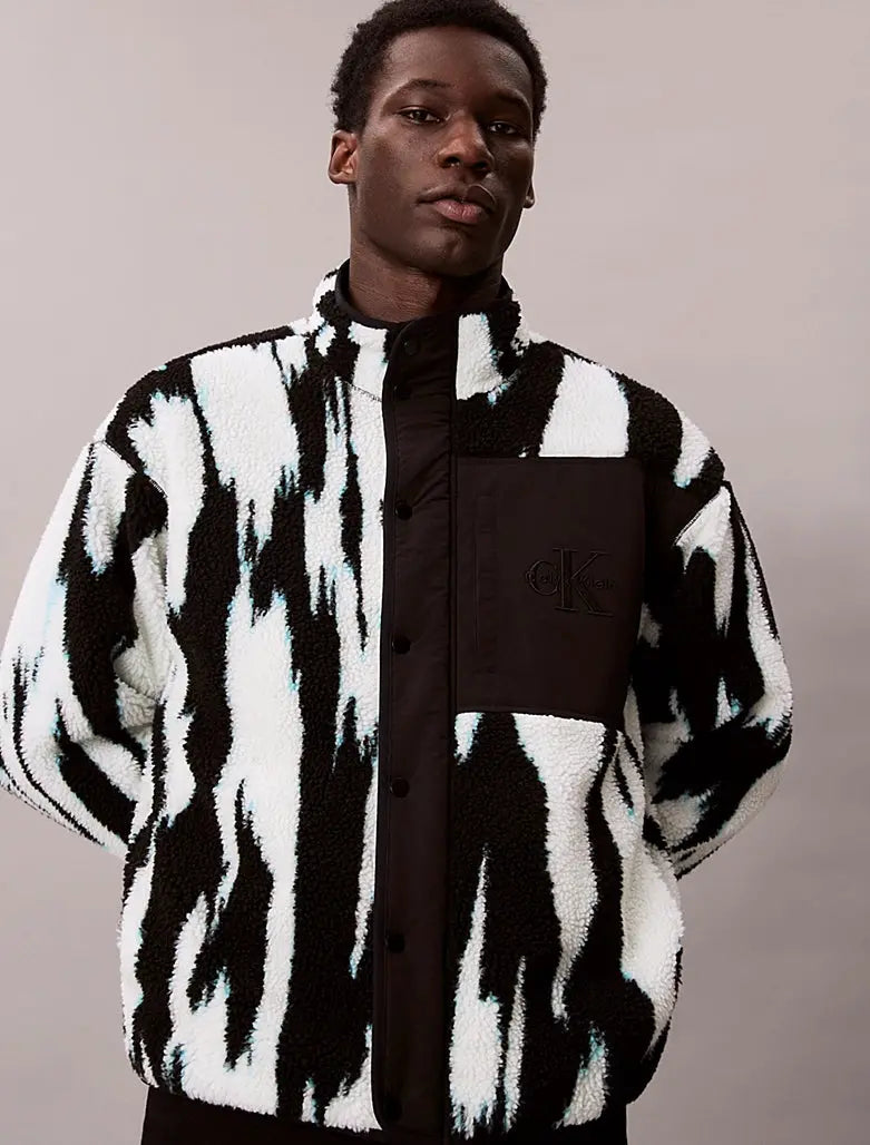 Veste relaxed en sherpa imprimée à col cheminée - CALVERO