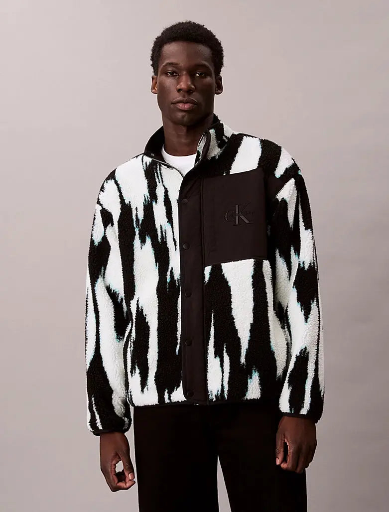 Veste relaxed en sherpa imprimée à col cheminée - CALVERO