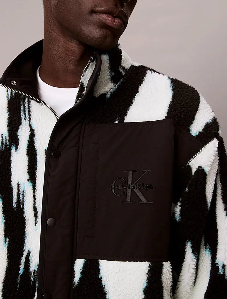 Veste relaxed en sherpa imprimée à col cheminée - CALVERO