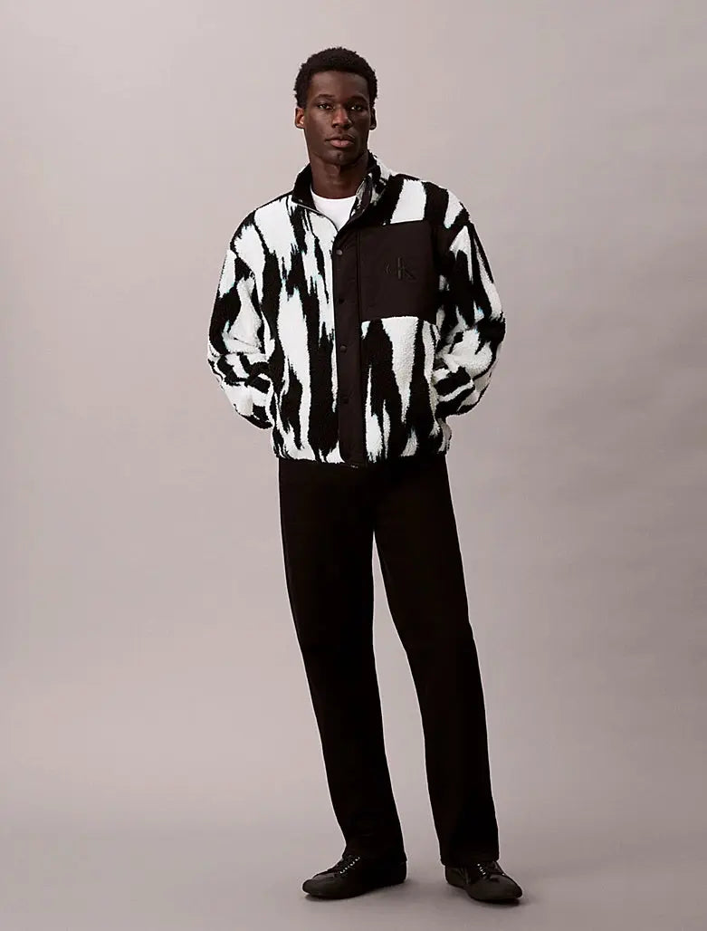 Veste relaxed en sherpa imprimée à col cheminée - CALVERO