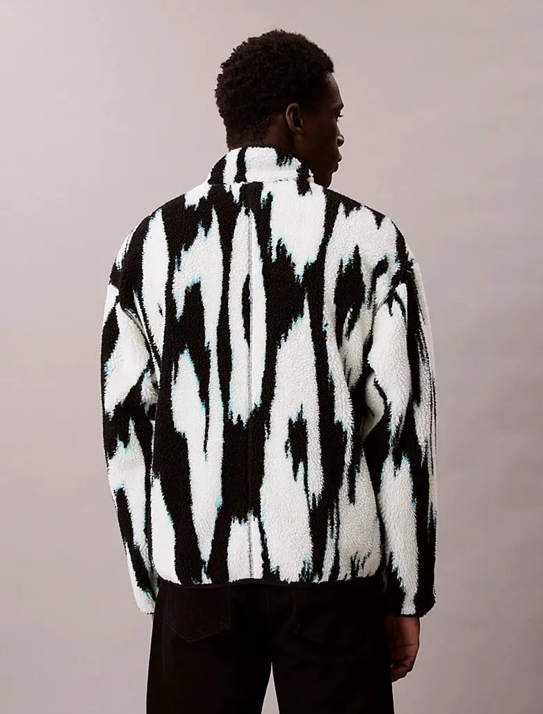 Veste relaxed en sherpa imprimée à col cheminée - CALVERO